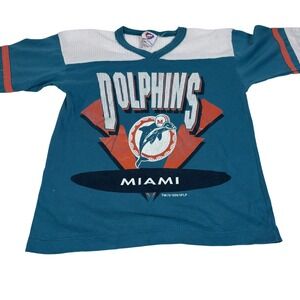 Vintage Miami Dolphins Shirt Boys Youth 5/6 Teal NFL Football Graphic 90s